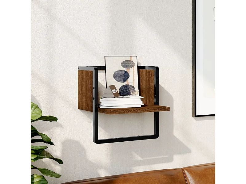 Wandschap met stang 30x25x30 cm bruin eikenkleur NL930113