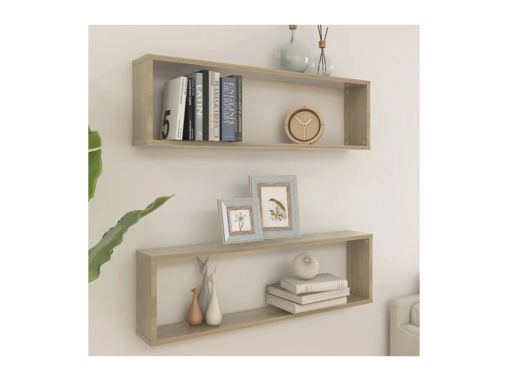 Étagères cube murales 2 pcs Chêne Sonoma 100x15x30 cm Aggloméré OFR44166 BonneVie Meuble