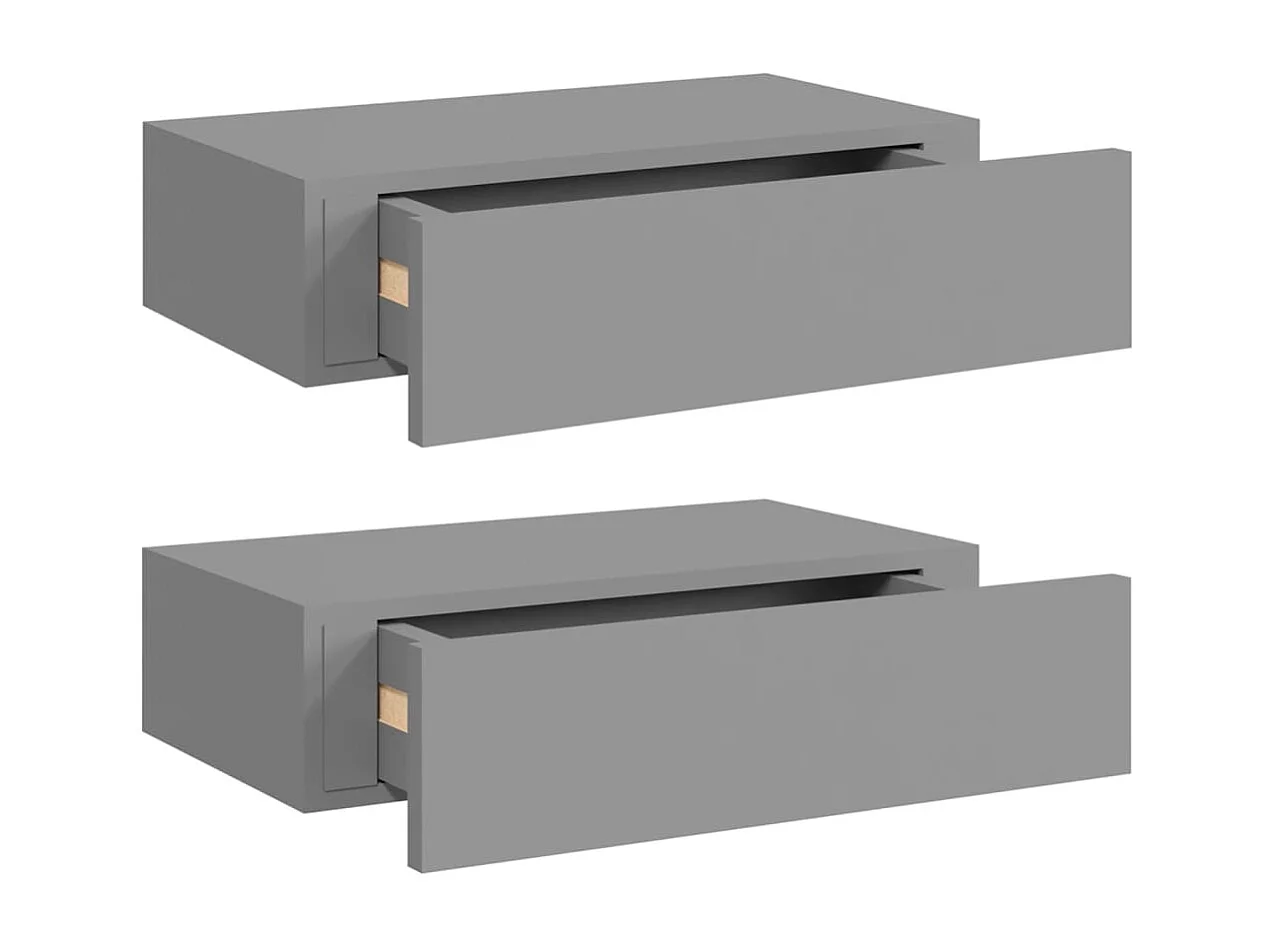 Étagères à tiroirs murales 2 pcs gris 40x23,5x10 cm MDF OFR55536 BonneVie Meuble
