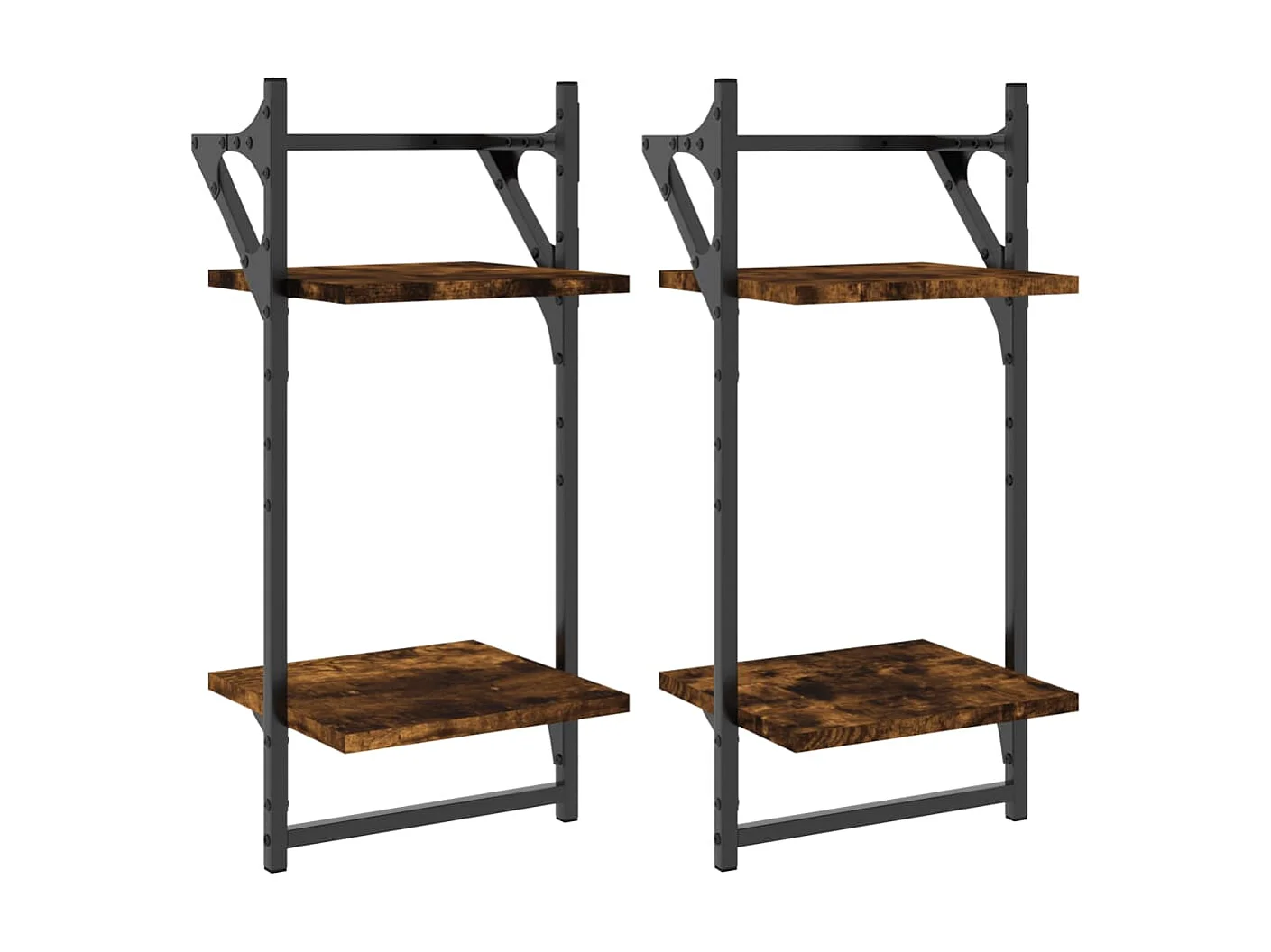 Wandschappen 2-laags met stangen 2 st 30x25x65 cm gerookt eiken NL724488
