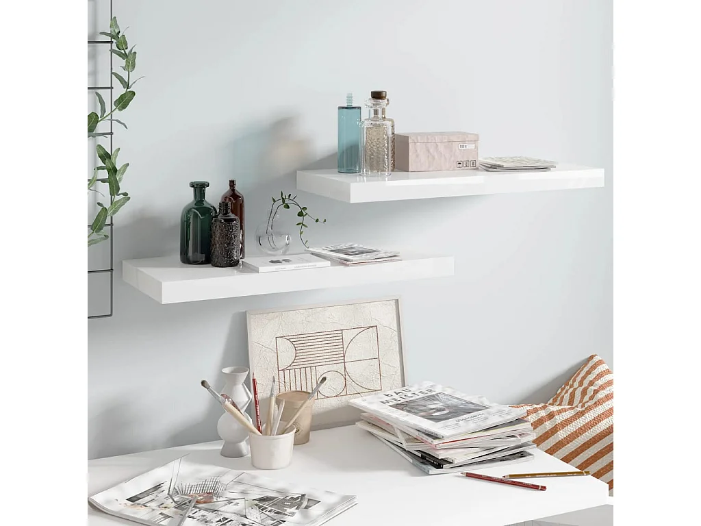 Prateleiras de parede suspensas 2 pcs 60x23,5x3,8cm MDF branco PT175573