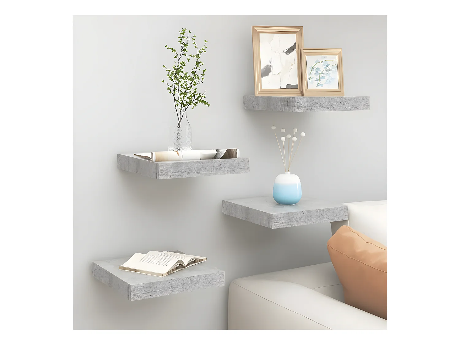 Étagères murales murales 4 pcs gris béton 23x23,5x3,8 cm MDF OFR83367 BonneVie Meuble