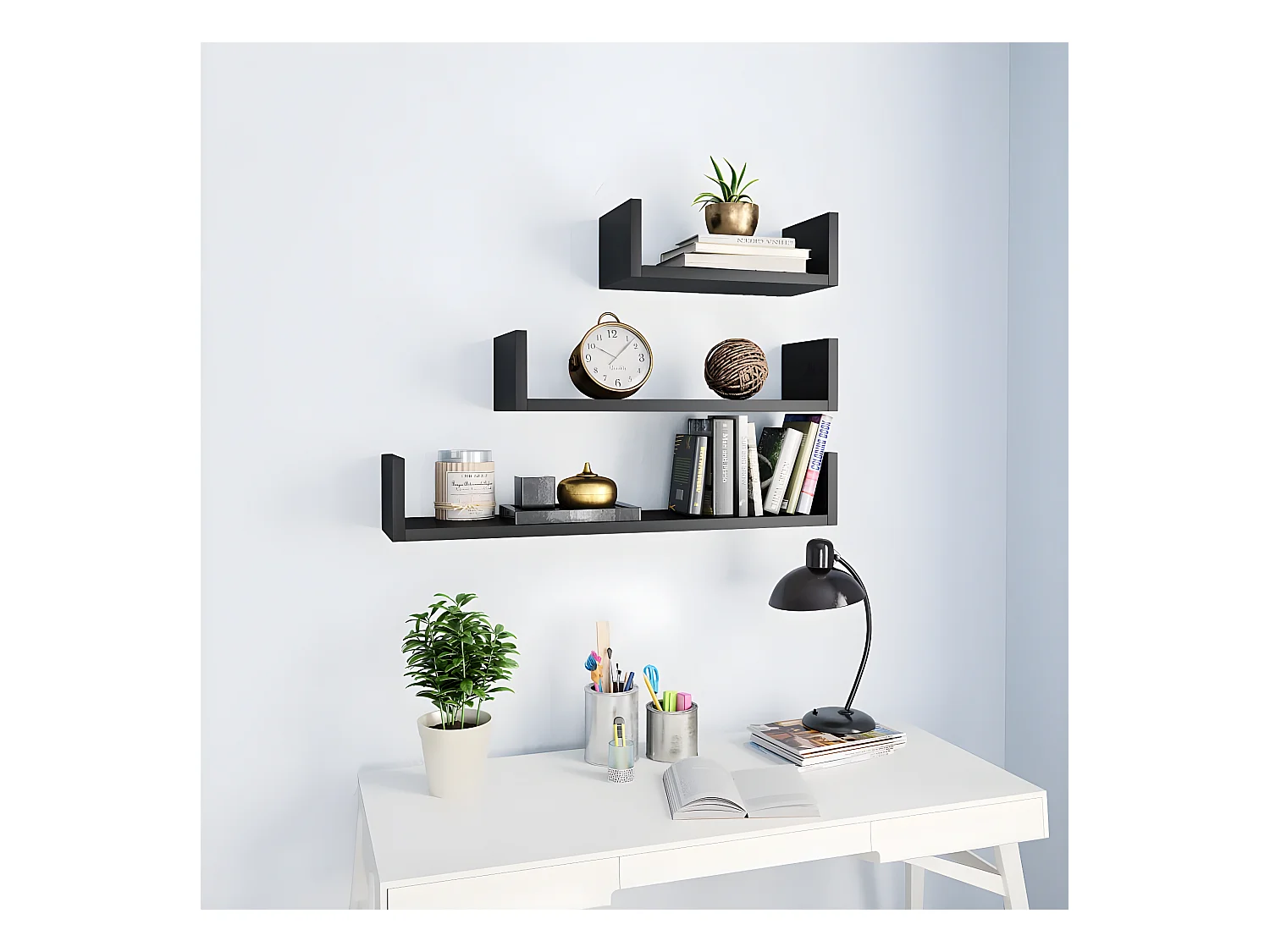 Étagères murales 3 pcs Noir Bois d'ingénierie OFR16070 BonneVie Meuble