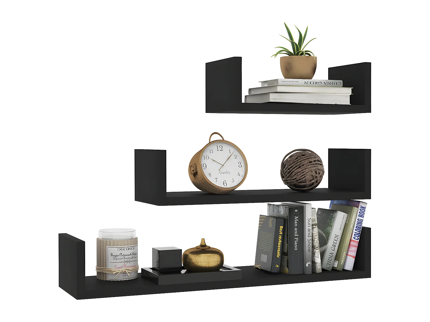 Étagères murales 3 pcs Noir Bois d'ingénierie OFR16070 BonneVie Meuble