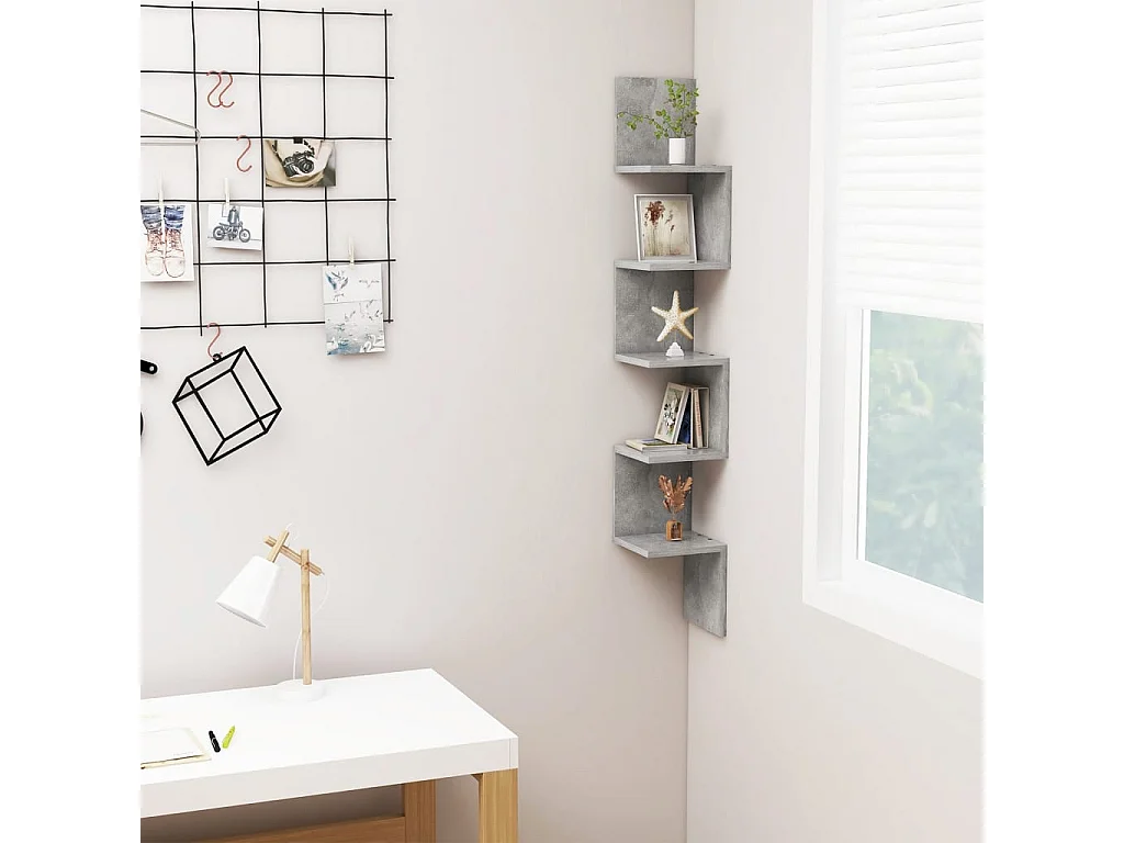 Étagère d'angle murale Gris béton 20x20x127,5 cm Aggloméré OFR36833 BonneVie Meuble