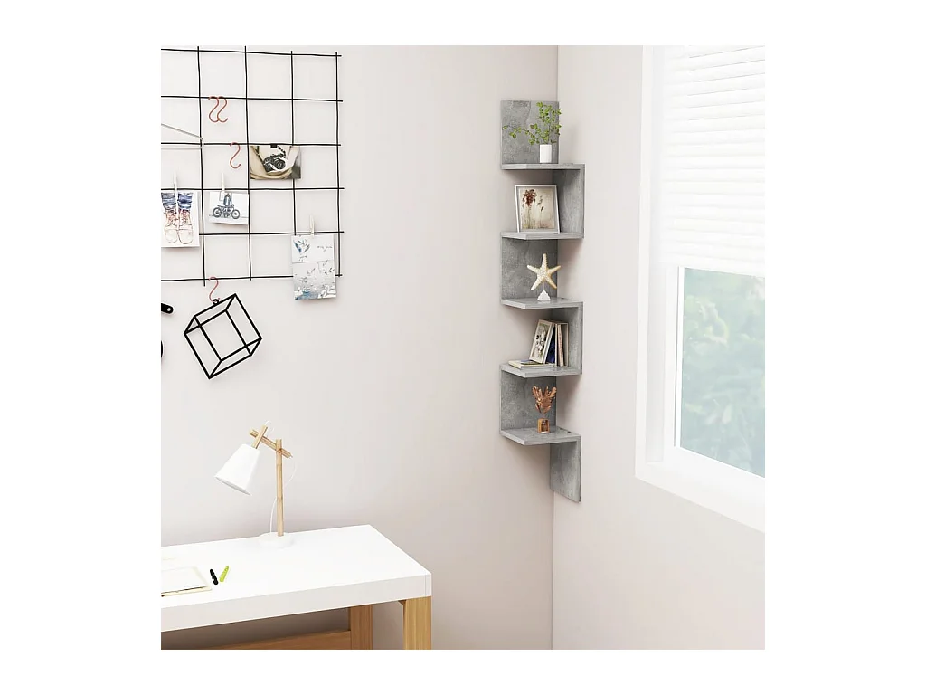 Étagère d'angle murale Gris béton 20x20x127,5 cm Aggloméré OFR36833 BonneVie Meuble