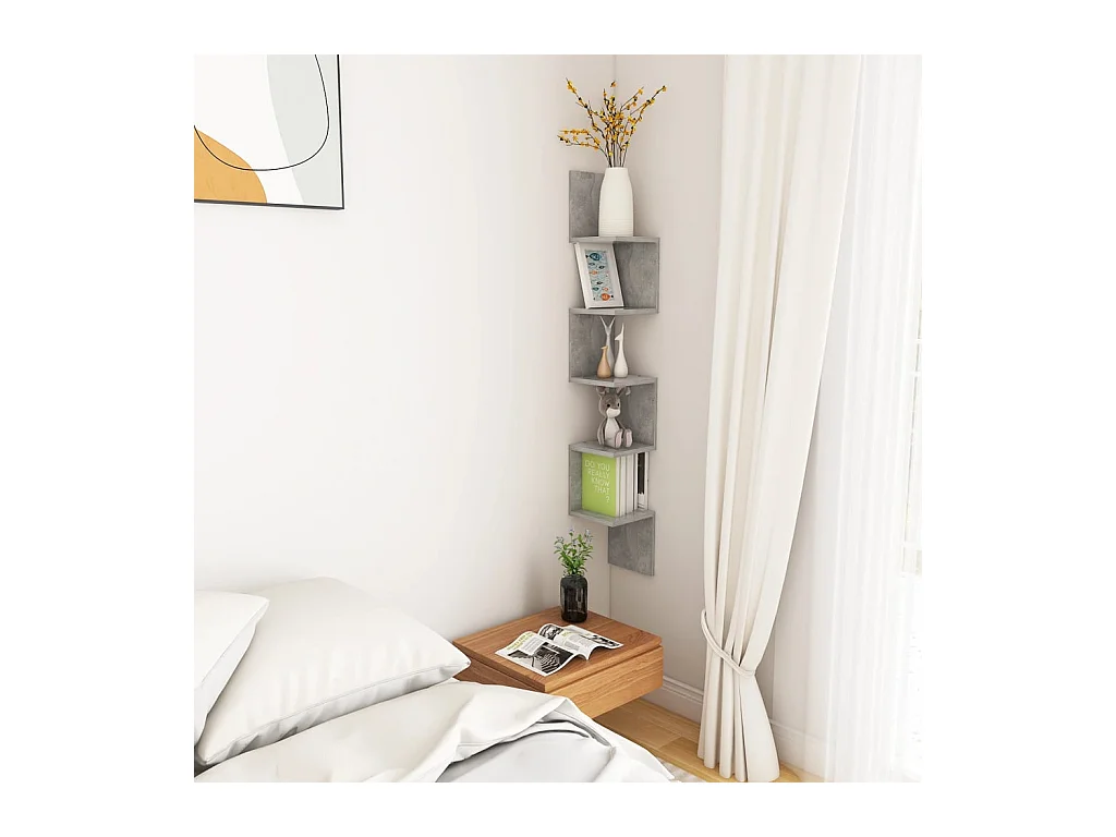 Estante esquina pared contrachapado gris hormigón 20x20x127,5cm ES67846