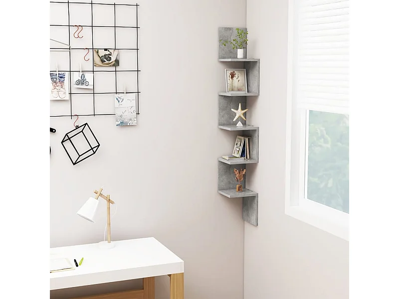 Étagère d'angle murale Gris béton 20x20x127,5 cm Aggloméré OFR36833 BonneVie Meuble