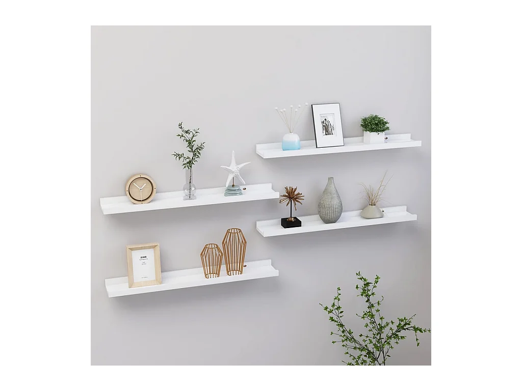Étagères murales 4 pcs Blanc 60x9x3 cm OFR65406 BonneVie Meuble