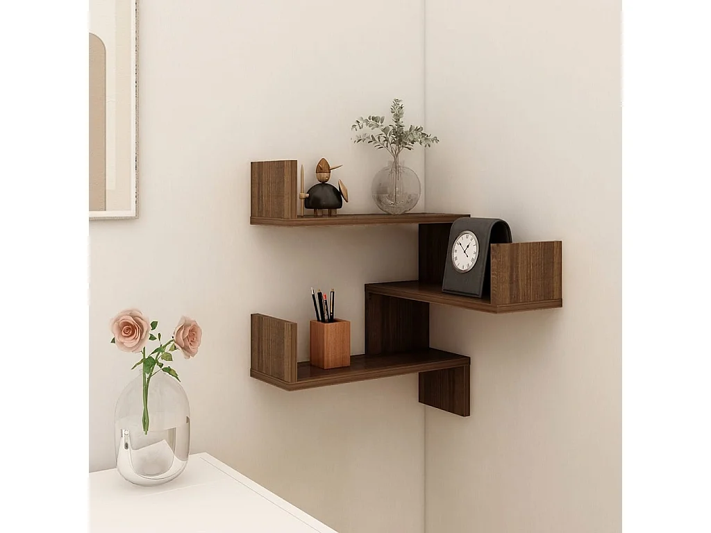 Hoekwandschap 40x40x50 cm bewerkt hout bruin eikenkleur NL647153