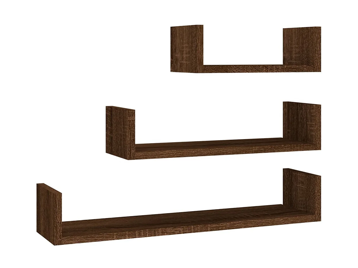 Étagères murales d'affichage3pcs Chêne marron Bois d'ingénierie OFR54504 BonneVie Meuble