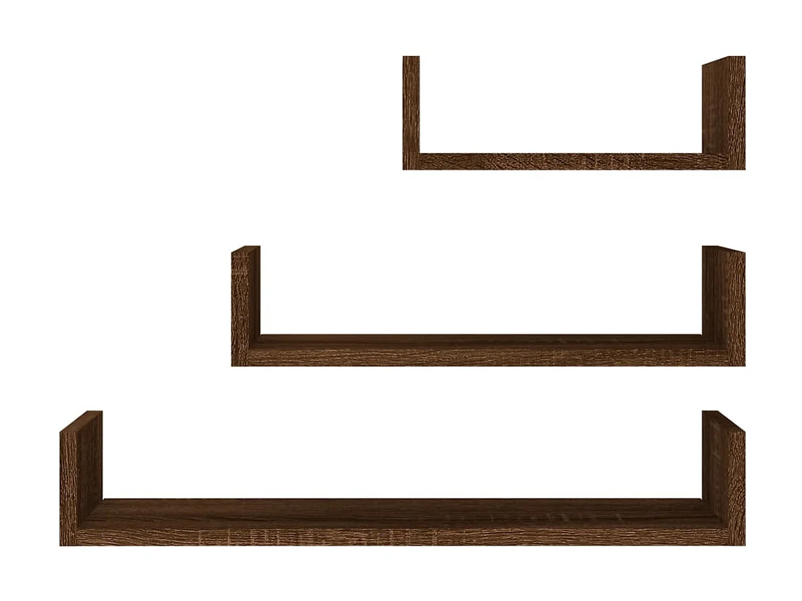 Étagères murales d'affichage3pcs Chêne marron Bois d'ingénierie OFR54504 BonneVie Meuble