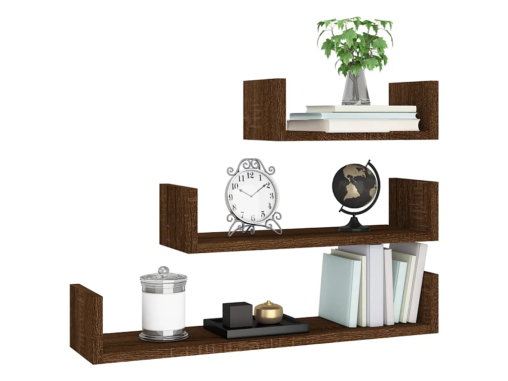 Étagères murales d'affichage3pcs Chêne marron Bois d'ingénierie OFR54504 BonneVie Meuble