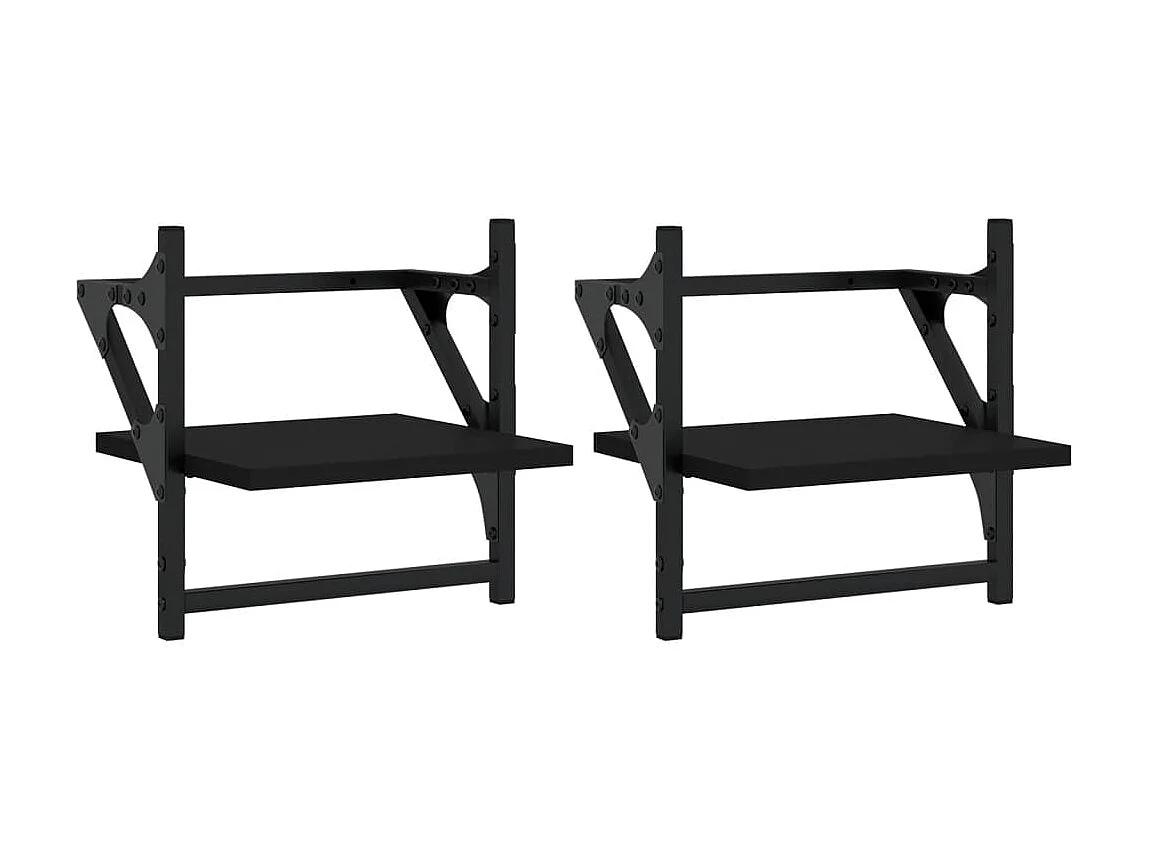 Étagères murales avec barres 2 pcs noir 30x25x30 cm OFR89052 BonneVie Meuble