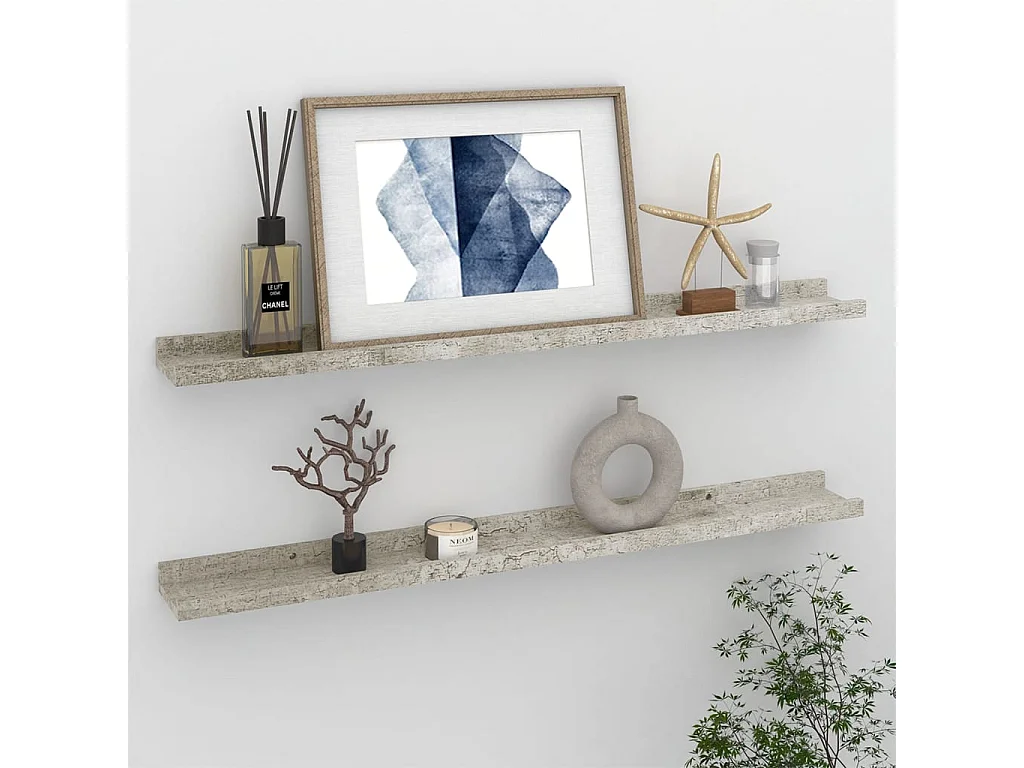 Étagères murales 2 pcs Gris béton 80x9x3 cm OFR58335 BonneVie Meuble