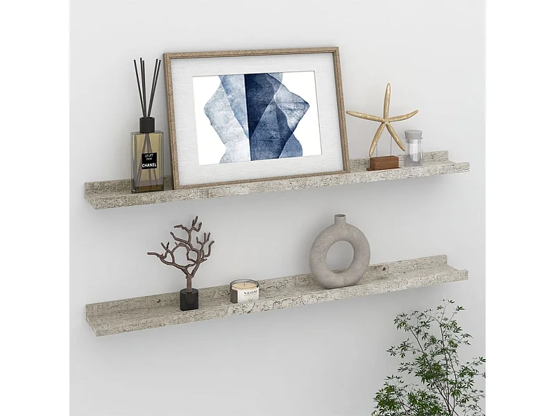 Étagères murales 2 pcs Gris béton 80x9x3 cm OFR58335 BonneVie Meuble