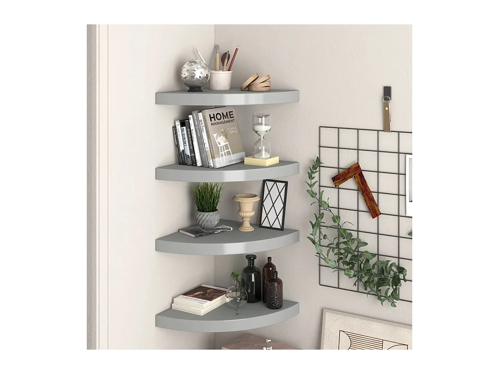 Étagères d'angle murales 4 pcs gris 35x35x3,8 cm MDF OFR45327 BonneVie Meuble