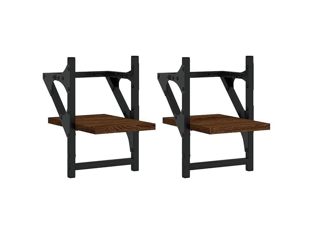 Wandschappen met stangen 2 st 20x25x30 cm bruin eikenkleur NL406719