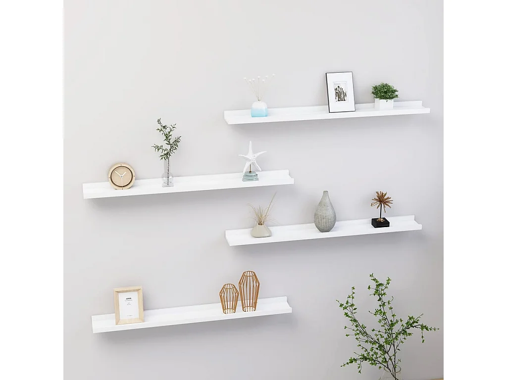 Étagères murales 4 pcs Blanc 80x9x3 cm OFR23532 BonneVie Meuble