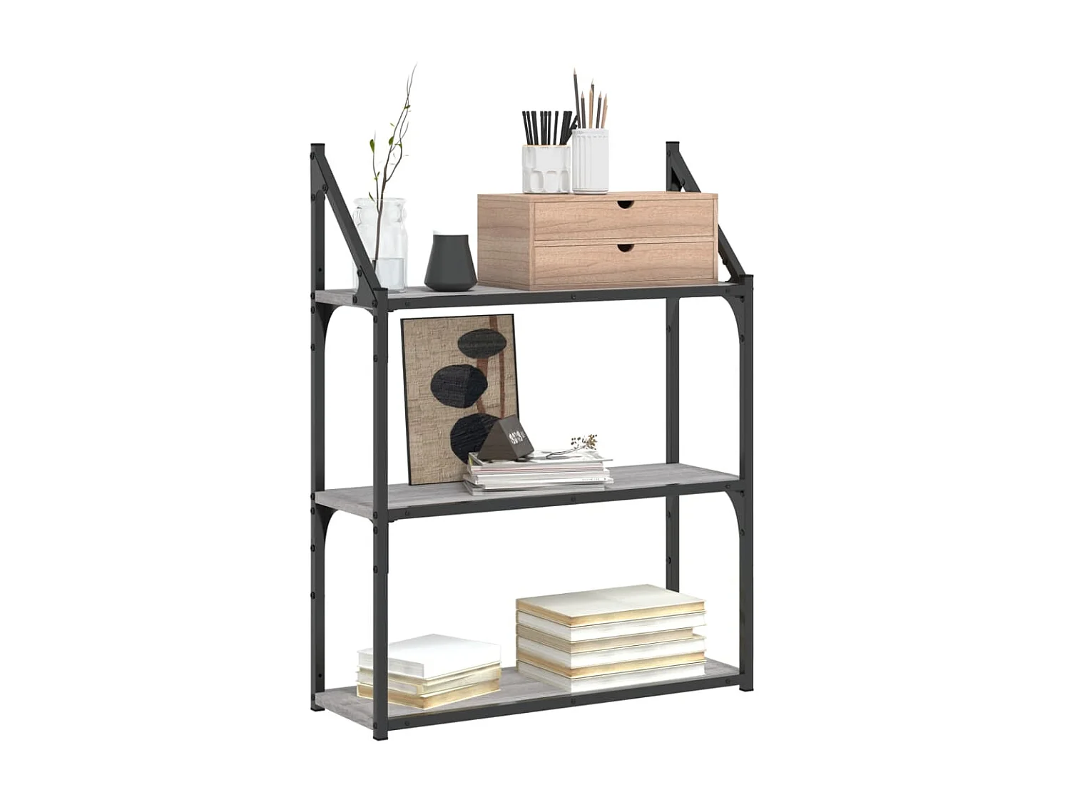 Étagère murale 3 niveaux sonoma gris 60x21x78,5 cm OFR91714 BonneVie Meuble