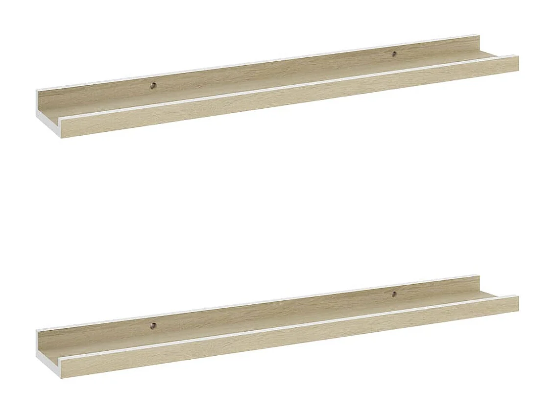Étagères murales 2 pcs blanc et chêne sonoma 60x9x3 cm OFR66246 BonneVie Meuble