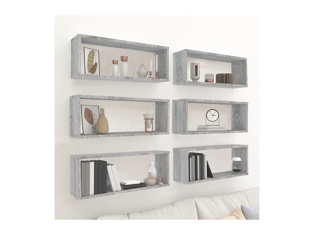 Étagères murales cube 6 pcs Sonoma gris 60x15x23 cm Bois OFR24674 BonneVie Meuble