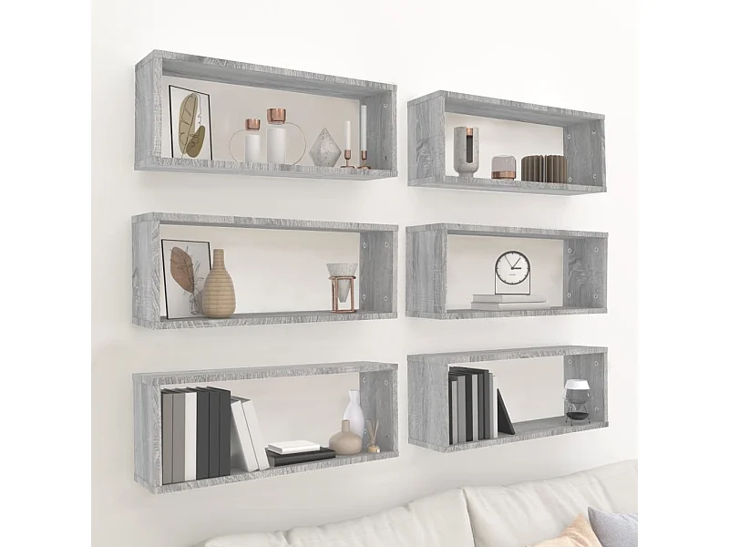 Étagères murales cube 6 pcs Sonoma gris 60x15x23 cm Bois OFR24674 BonneVie Meuble