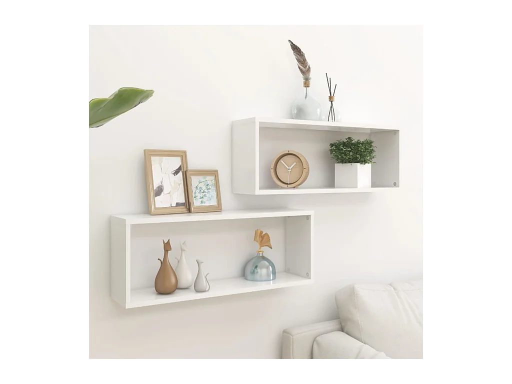 Étagères murales cube 2 pcs Blanc 60x15x23 cm Aggloméré OFR52999 BonneVie Meuble