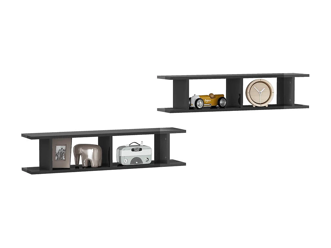 Estantes de pared 2 uds contrachapado gris brillante 90x18x20cm ES75903