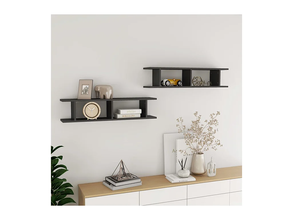 Étagères murales 2 pcs Gris brillant 90x18x20 cm Aggloméré OFR62575 BonneVie Meuble