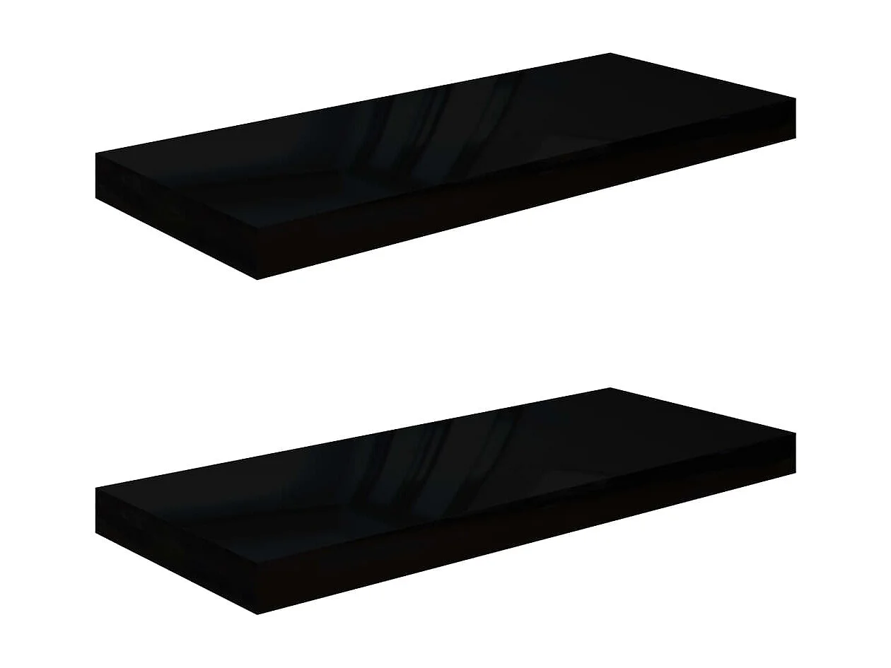 Estante de pared de pared 2 uds MDF negro brillo 60x23,5x3,8 cm ES75818