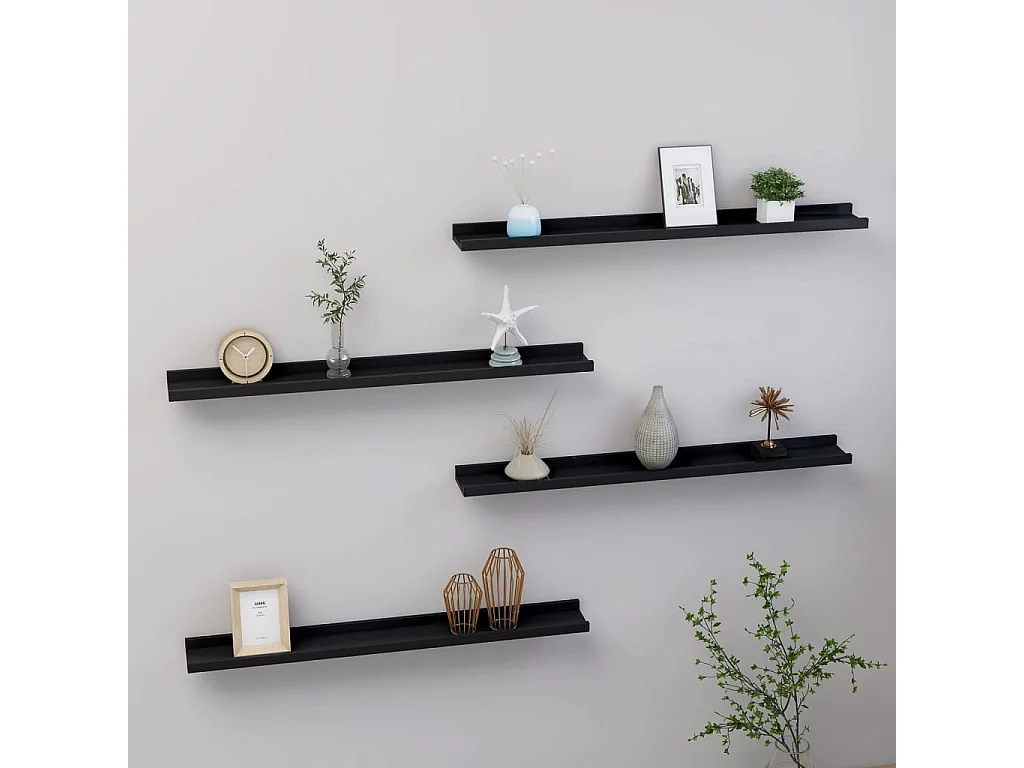 Estantes de pared 4 unidades negro 80x9x3 cm ES60614