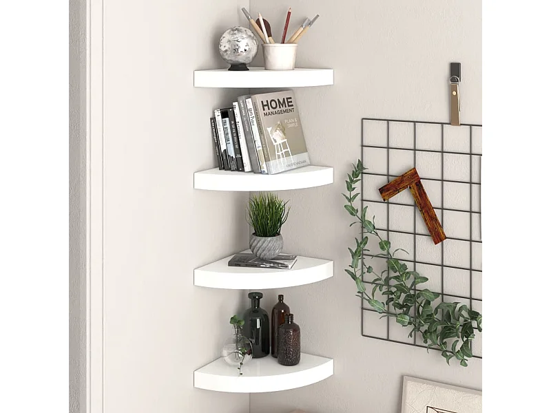 Étagères d'angle murales 4pcs blanc brillant 25x25x3,8cm MDF OFR87695 BonneVie Meuble