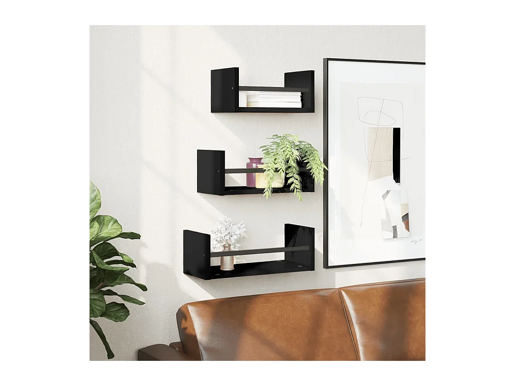 Ensemble d'étagères murales barres 3 pcs noir bois d'ingénierie OFR13362 BonneVie Meuble