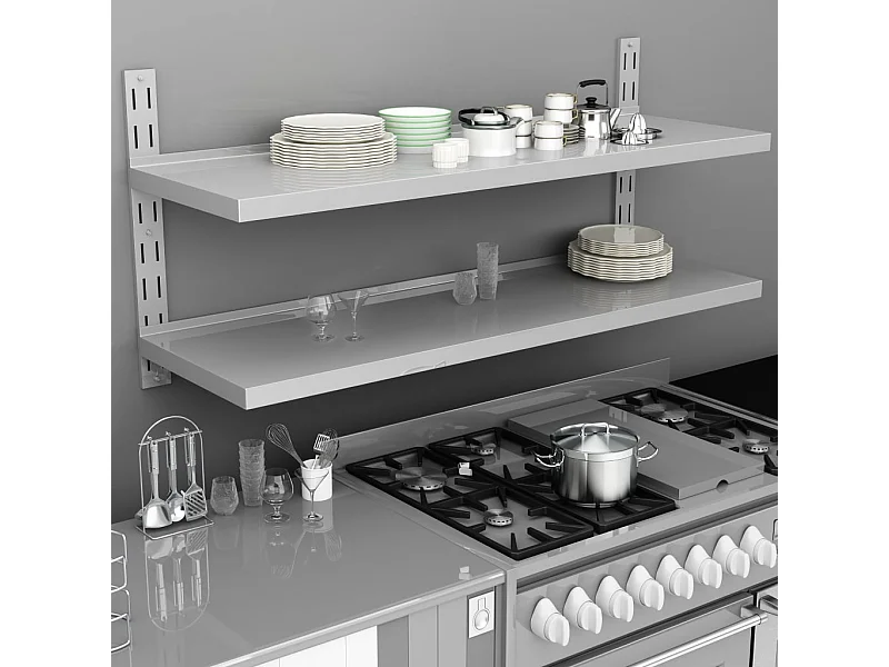 Étagère murale à 2 niveaux Acier inoxydable 150x30 cm OFR66541 BonneVie Meuble