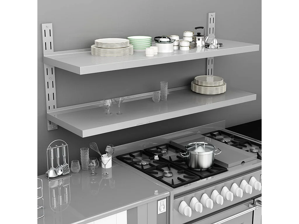 Étagère murale à 2 niveaux Acier inoxydable 150x30 cm OFR66541 BonneVie Meuble