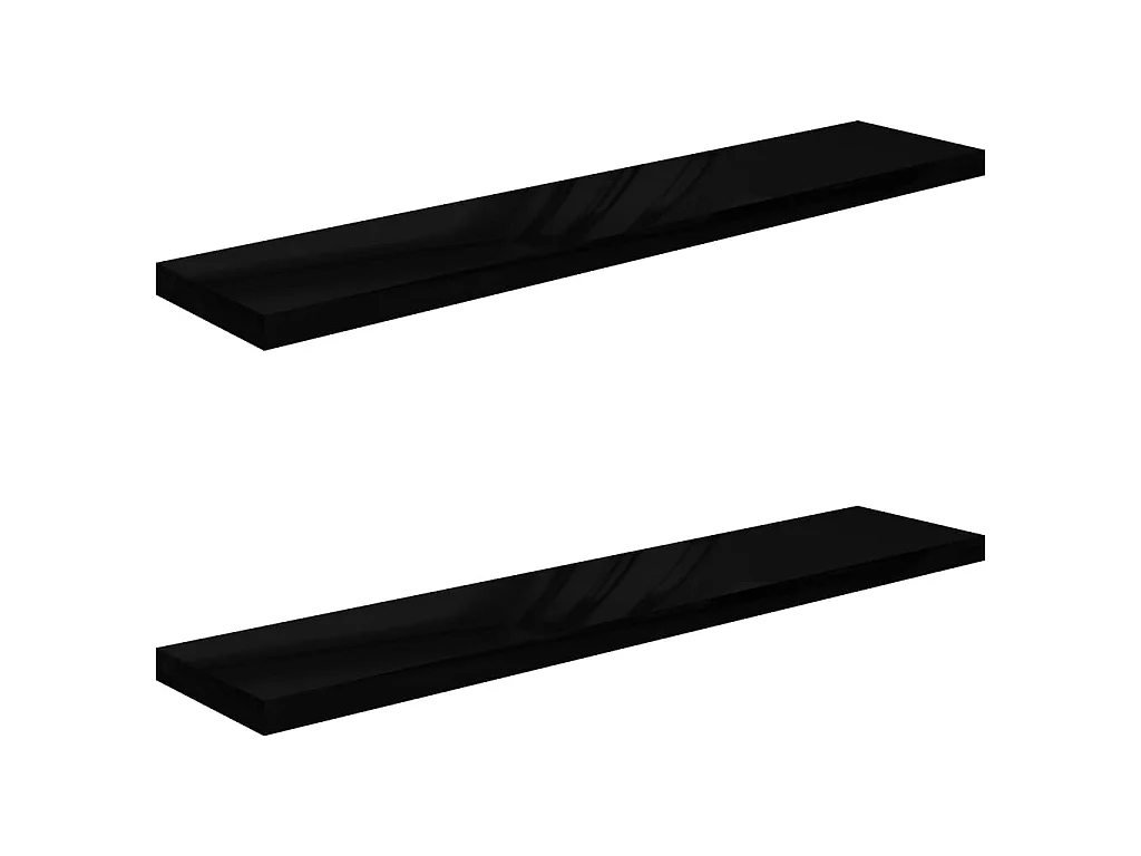 Estantes de pared pared 2 uds MDF negro brillo 120x23,5x3,8 cm ES25767