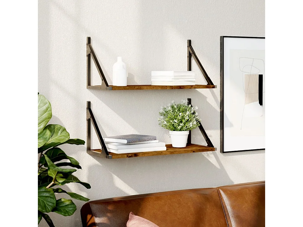 Estante pared 2uds madera ingeniería roble ahumado 60x25x25,5cm ES72438