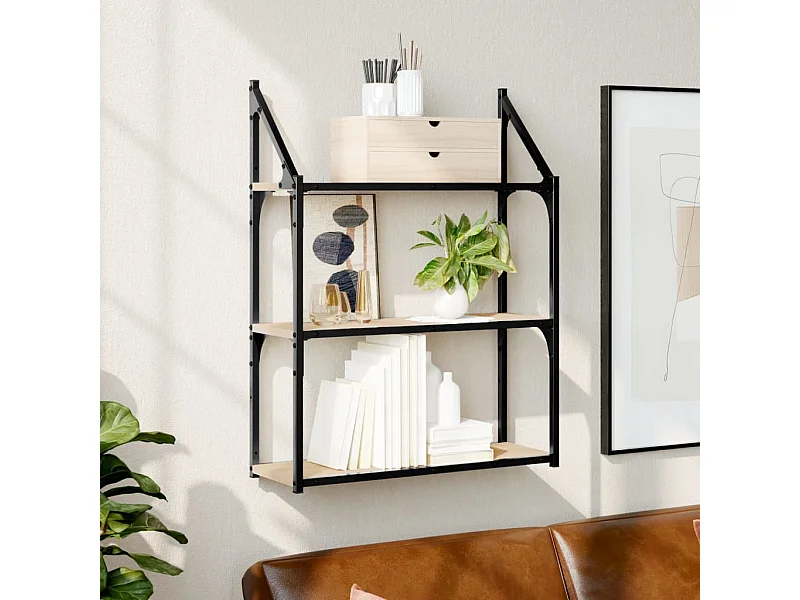 Étagère murale 3 niveaux chêne sonoma 60x21x78,5 cm OFR96503 BonneVie Meuble
