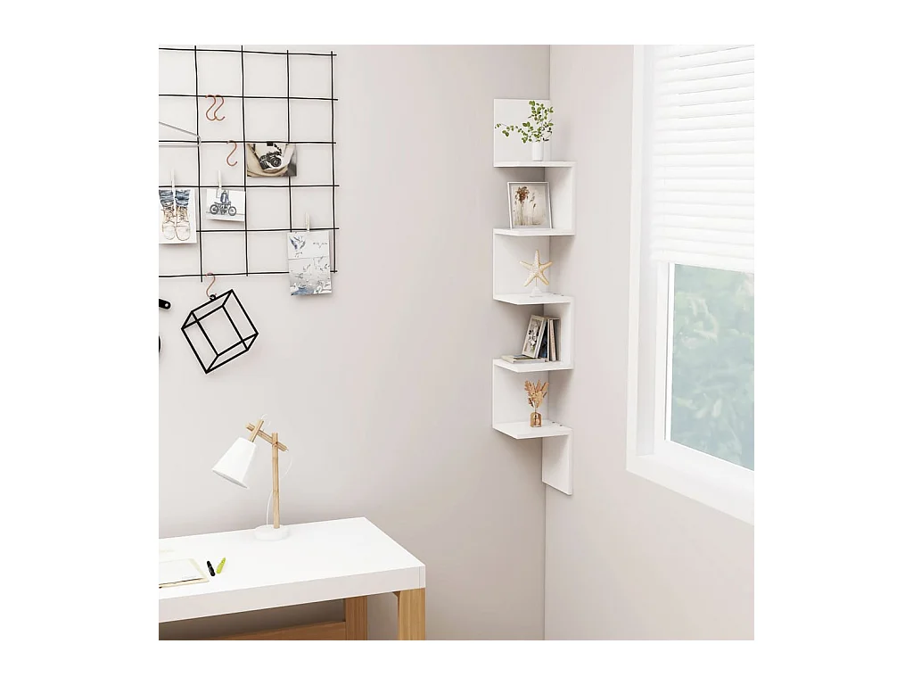 Étagère d'angle murale Blanc 20x20x127,5 cm Aggloméré OFR17304 BonneVie Meuble