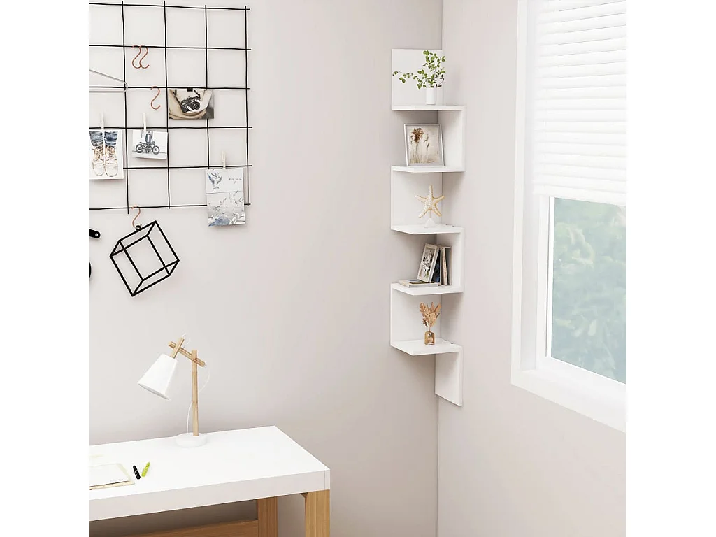 Étagère d'angle murale Blanc 20x20x127,5 cm Aggloméré OFR17304 BonneVie Meuble