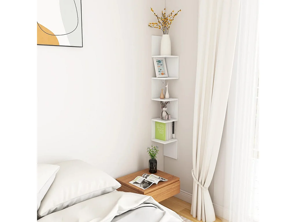 Étagère d'angle murale Blanc 20x20x127,5 cm Aggloméré OFR17304 BonneVie Meuble