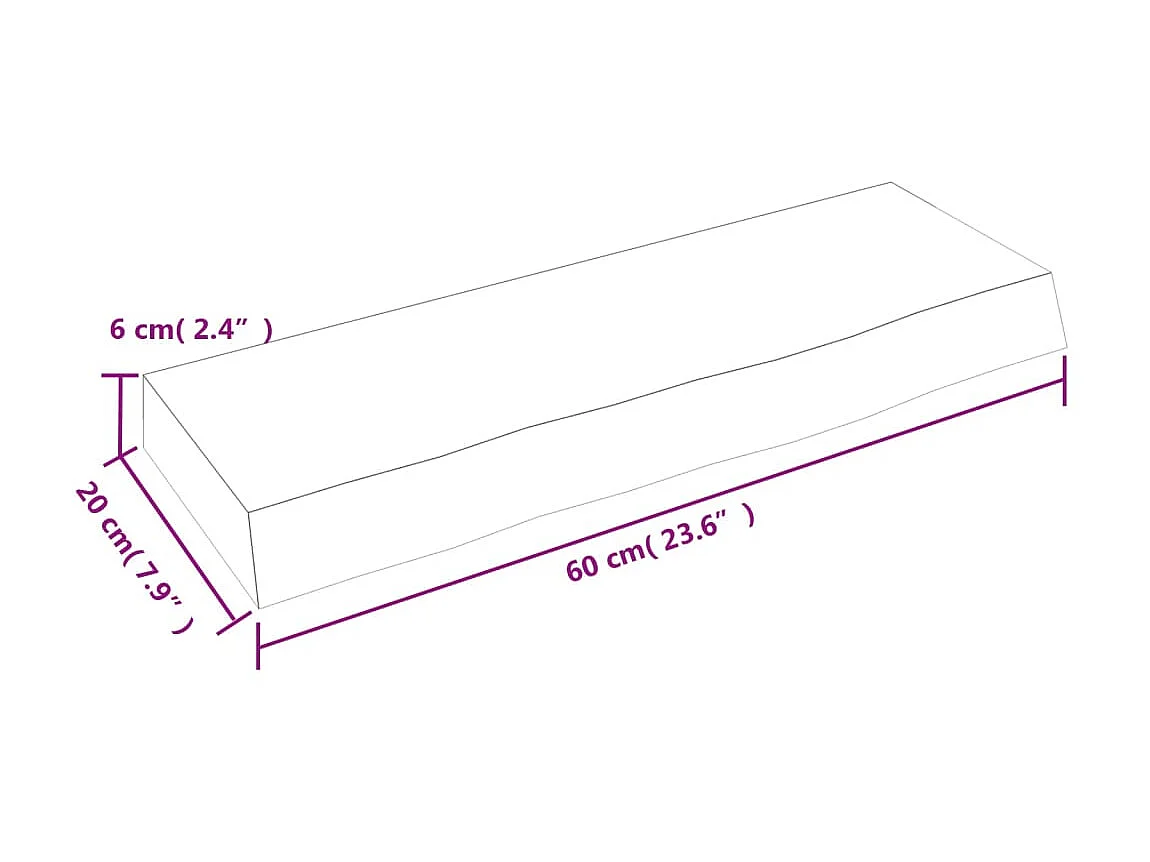 Étagère murale 60x20x6 cm bois de chêne massif non traité OFR98762 BonneVie Meuble