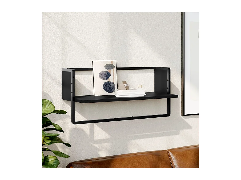 Étagère murale avec barre noir 65x25x30 cm OFR84140 BonneVie Meuble