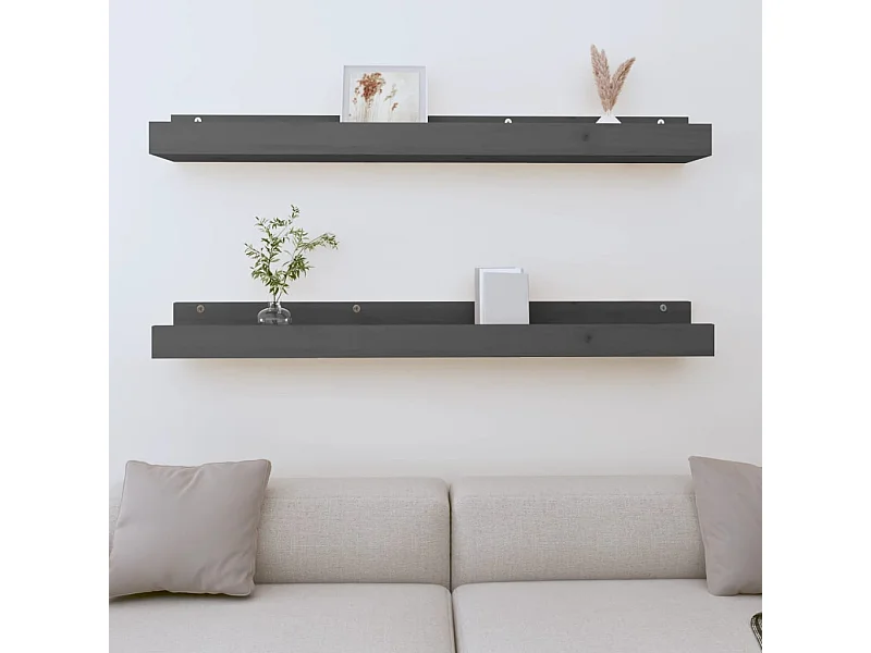 Étagères murales 2 pcs Gris 110x12x9 cm Bois de pin massif OFR30227 BonneVie Meuble