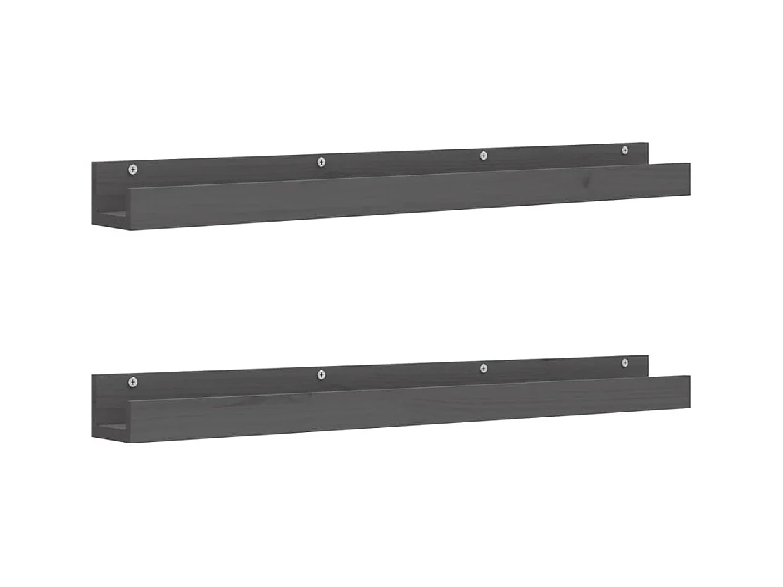 Estantes de pared 2 uds madera maciza de pino gris 110x12x9 cm ES94511