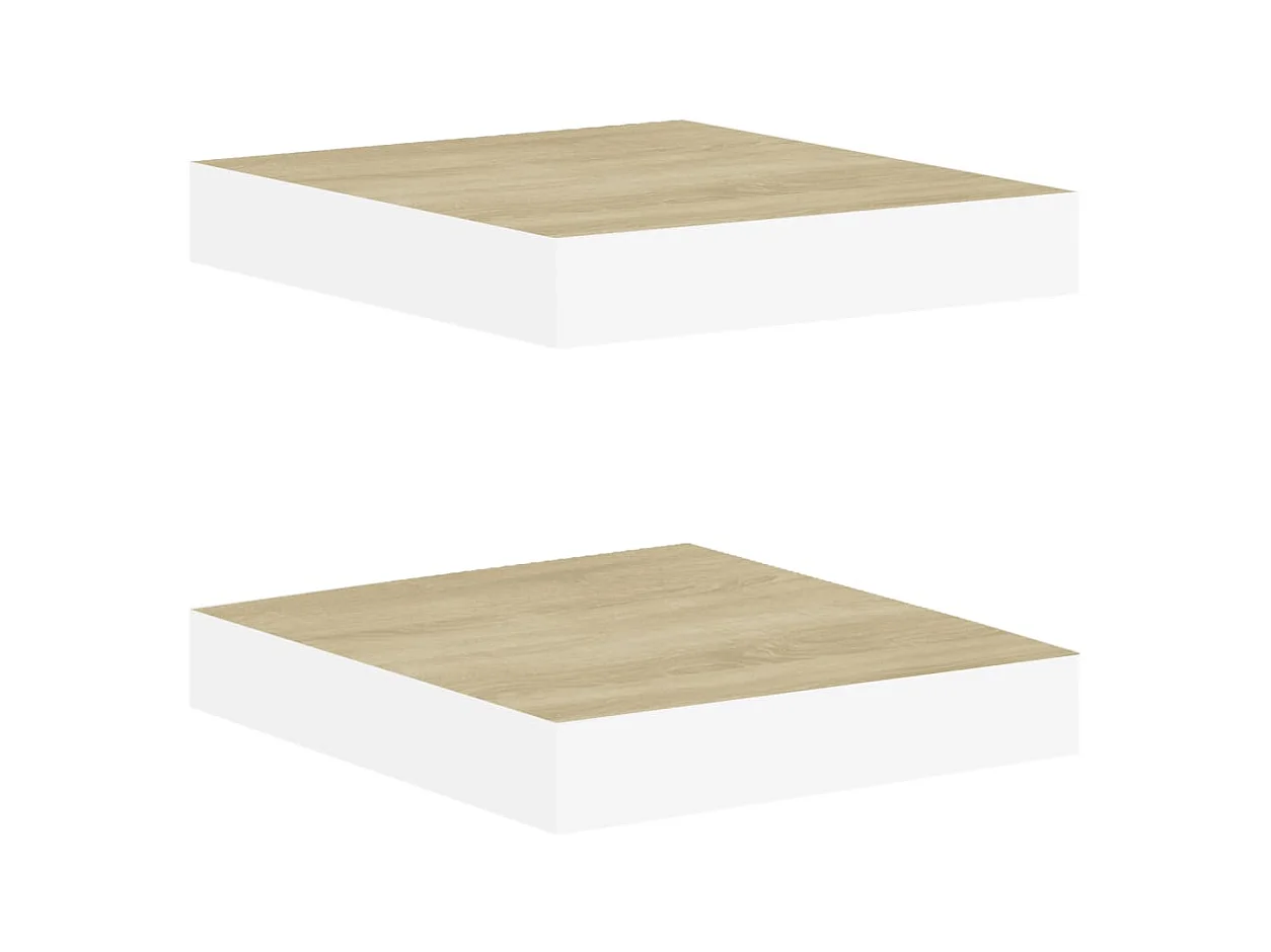 2 Pz Mensole a Parete Rovere e Bianco 23x23,5x3,8 cm in MDF CFW94681
