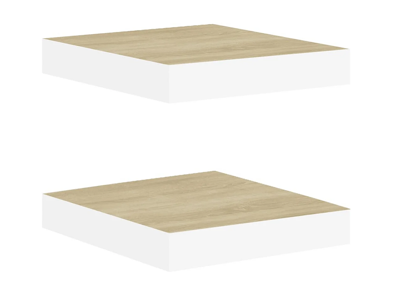 Étagères murales 2 pcs Chêne et blanc 23x23,5x3,8 cm MDF OFR41460 BonneVie Meuble