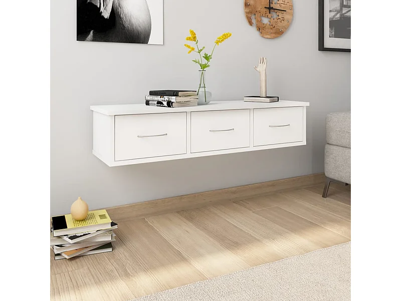 Wandschap met lades 88x26x18,5 cm bewerkt hout wit NL142124