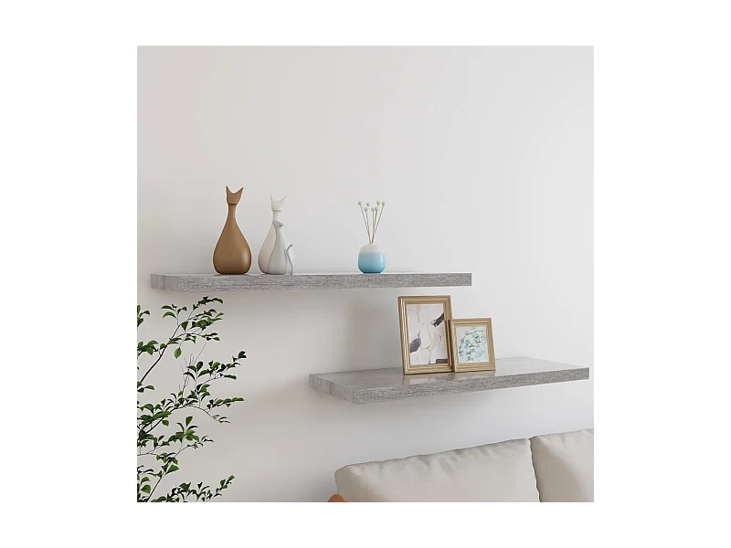 Étagères murales murales 2 pcs gris béton 80x23,5x3,8 cm MDF OFR92460 BonneVie Meuble